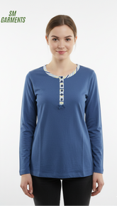 WASCHEPUR WOMENS FANCY NECK FULL SLEEVE T SHIRT